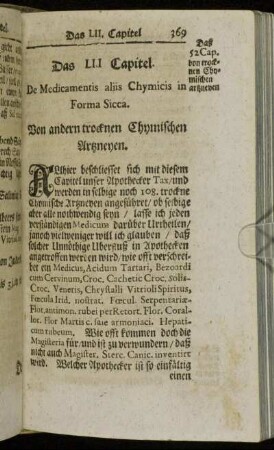 Das LII. Capitel. De Medicamentis aliis Chymicis in Forma Sicca. Von andern trocknen Chymischen Artzneyen.