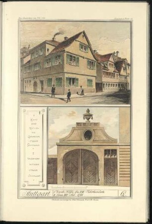 Q. 1 Haus Ecke Rothe- und Gymnasiumstrasse Stuttgart. 2 Thorbogen Büchsenstrasse Stuttgart