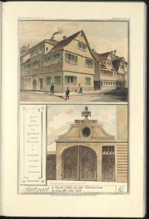 Q. 1 Haus Ecke Rothe- und Gymnasiumstrasse Stuttgart. 2 Thorbogen Büchsenstrasse Stuttgart
