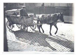Pferdefuhrwerk. Detmold, Lagesche Straße (heute Behringstraße), Höhe Wehrenhagenstraße