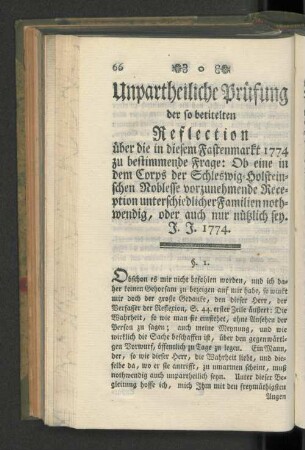 Unpartheiliche Prüfung der so betitelten Reflection.