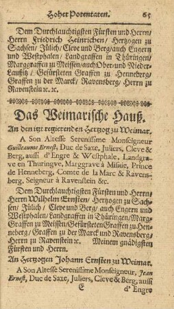 Das Weimarische Hauß