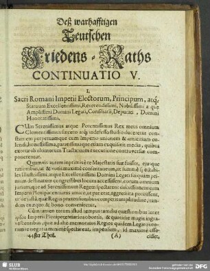 Deß warhafftigen Teutschen Friedens-Raths Continuatio V.