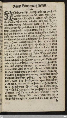 Kurtze Erinnerung an den Leser