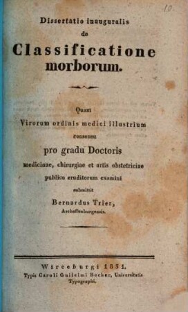 Diss. inaug. de classificatione morborum