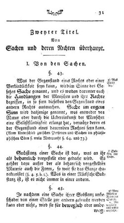Zweyter Titel. Von Sachen und deren Rechten überhaupt.