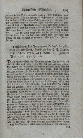 Nahrung des Vergnügens für denkende Leser. T.1.2.