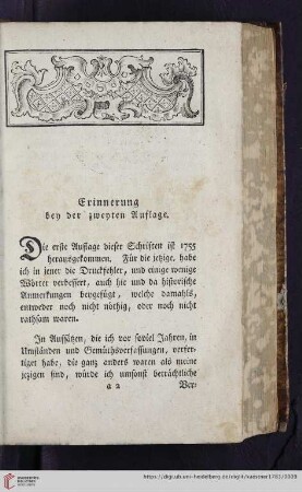 Erinnerung bey der zweyten Auflage