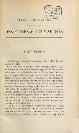 Essai historique sur le droit des marchés et des foires