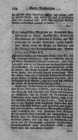 Eines evangelischen Mitgliedes der ehemaligen Conföderation zu Thorn ausführlicher Erweis der Gerechtsamen der Dissidenten in Pohlen, und Widerlegung der neuesten Schriften, welche katholischer Seits wider die Rechte der Griechen und der Evangelischen herausgekommen sind.