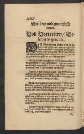 Der drey und zwantzigste Artickel. Von Vortretern/ Defensores genandt.