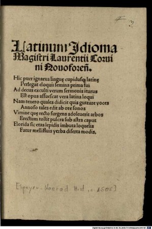 Latinum idioma Magistri Laurentii Corvini ...
