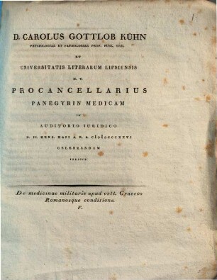 De medicinae militaris apud veteres Graecos Romanosque conditione V