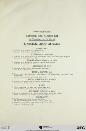 Gemälde alter Meister (Nr. 1-181)