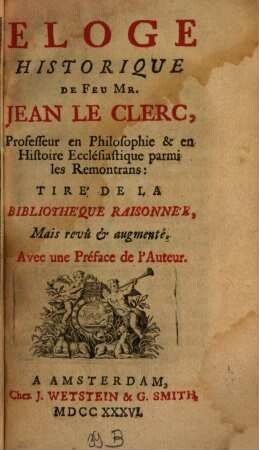 Eloge historique de Jean le Clerc