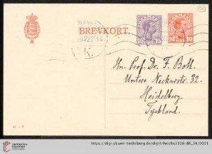 Briefe von Johan L. Heiberg an Franz Boll: Karte von Johan L. Heiberg an Franz Boll