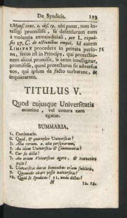 Titulus V. Quod cuiusque Universitatis nomine , vel contra eam agatur