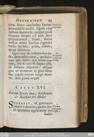 Caput XVI. Rerum Species duae, Substantia &] Accidens seu Modus.
