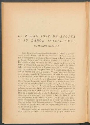 El Padre José de Acosta y su labor intelectual