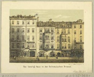 Das Lessinghaus in der Grimmaischen Straße 15 in Leipzig (Lessings Wohnung 1748 als Medizinstudent) und Umgebung, Reihe Leipziger Ansichten von Adolph Werl
