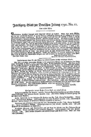 Intelligenz-Blatt zur Deutschen Zeitung 1790. No. 11