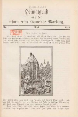 1.1915: Heimatgruß aus der reformierten Gemeinde Marburg
