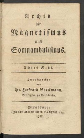 8. Stück (1788): Archiv für Magnetismus und Somnambulismus