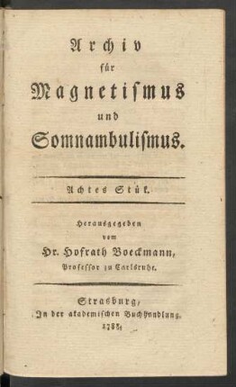 8. Stück (1788): Archiv für Magnetismus und Somnambulismus