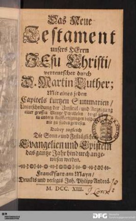 Das Neue Testament unsers HErrn JEsu Christi