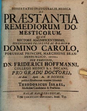 De praestantia remediorum domesticorum : dissertatio