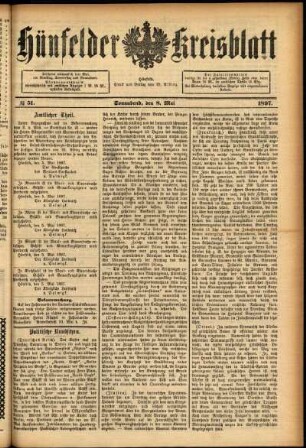 Erste Ausgabe vom Samstag, den 08. Mai 1897.