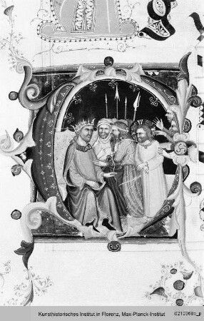 Graduale : Textseite mit vierzeiligen Neumen und historisierter Initiale E: Christus vor Herodes