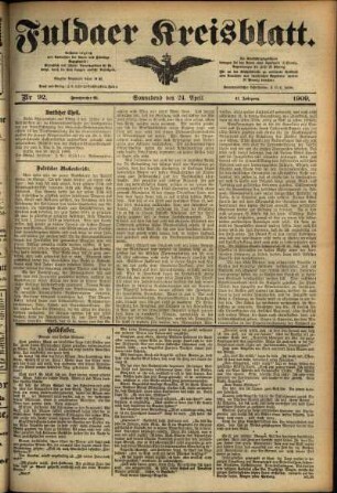 Ausgabe vom Samstag, den 24. April 1909.