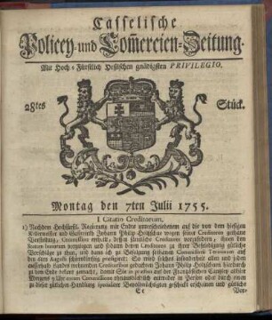 28tes Stueck, Montag den 7ten Julii 1755