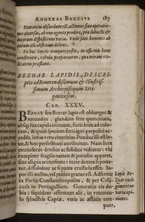 Bezoar Lapidis Descriptio ... Cap XXXV.