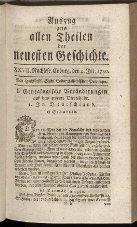 XXVII. Nachlese. Coburg, den 4. Jul. 1750.