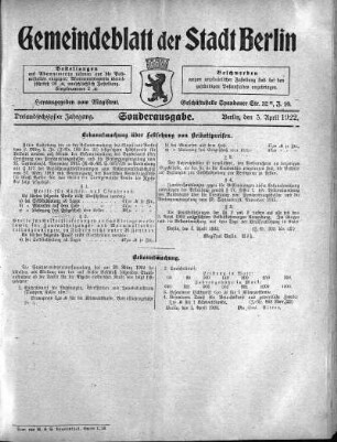 Sonderausgabe, 3. April 1922