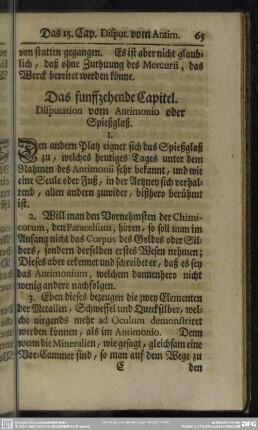 Das funffzehende Capitel. Disputation vom Antimonio oder Spießglaß
