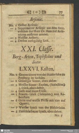 XXI. Classe. Berg-Arten, Tophsteine und Sinter