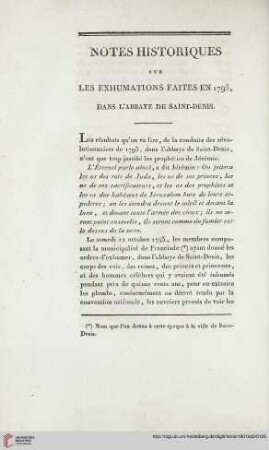 Notes historiques sur les exhumations faites en 1793, dans l’abbaye de Saint-Denis