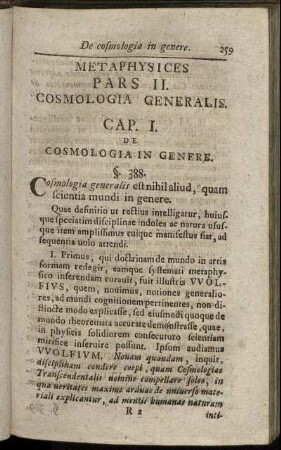 Cap. I. De Cosmologia Genere.