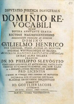 Disputatio iuridica inauguralis de dominio revocabili