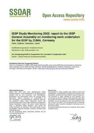 ISSP Study Monitoring 2002: report to the ISSP General Assembly on monitoring work undertaken for the ISSP by ZUMA, Germany