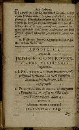 Apodixis I. Duplex de Iudice controversiarum Religionis Supremo