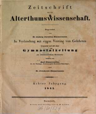 Zeitschrift für die Alterthumswissenschaft. 8, 8. 1841