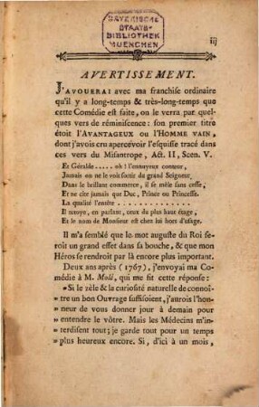 L' égoiste : Comédie-ballet en quatre actes, et en vers