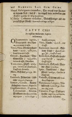 Caput CXLI. De vestibus Mulierum. - Caput CL. De varia supellectili domestica.