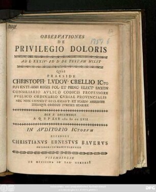 Observationes De Privilegio Doloris : Ad L. XXXIV. Pr. D. De Testam. Milit