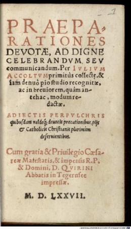 Praeparationes Devotae, Ad Digne Celebrandvm Sev communicandum