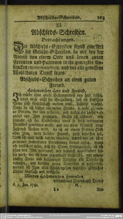 XI. Abschieds-Schreiben